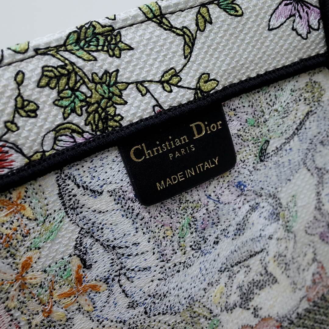DIR1286 Book Tote green WHITE blue BIG size 41.5cm 36.5cm Embroidery