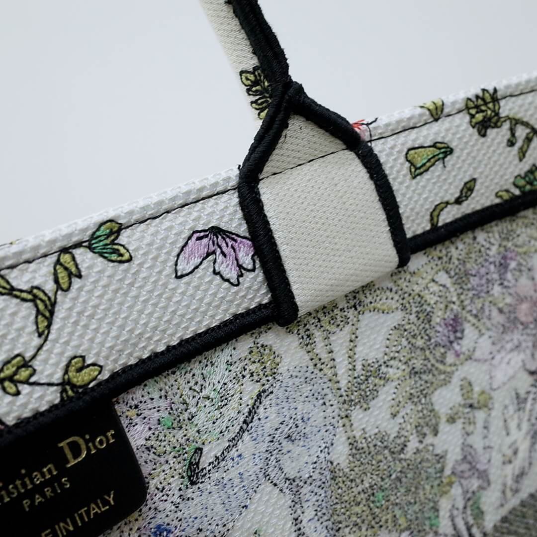 DIR1286 Book Tote green WHITE blue BIG size 41.5cm 36.5cm Embroidery
