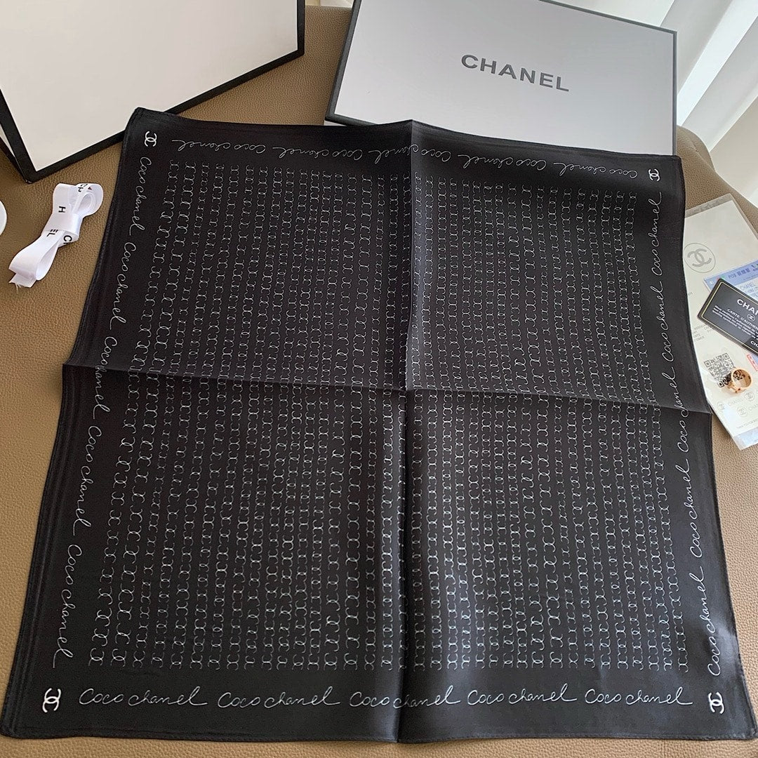 CC COCO SIGNATURE SILK SCARF IN BLACK 70CM