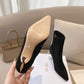 DD WOMEN D FAME HEELED ANKLE BOOT SUEDE CALFSKIN BLACK