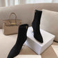 DD WOMEN D FAME HEELED ANKLE BOOT SUEDE CALFSKIN BLACK