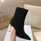 DD WOMEN D FAME HEELED ANKLE BOOT SUEDE CALFSKIN BLACK