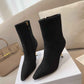 DD WOMEN D FAME HEELED ANKLE BOOT SUEDE CALFSKIN BLACK
