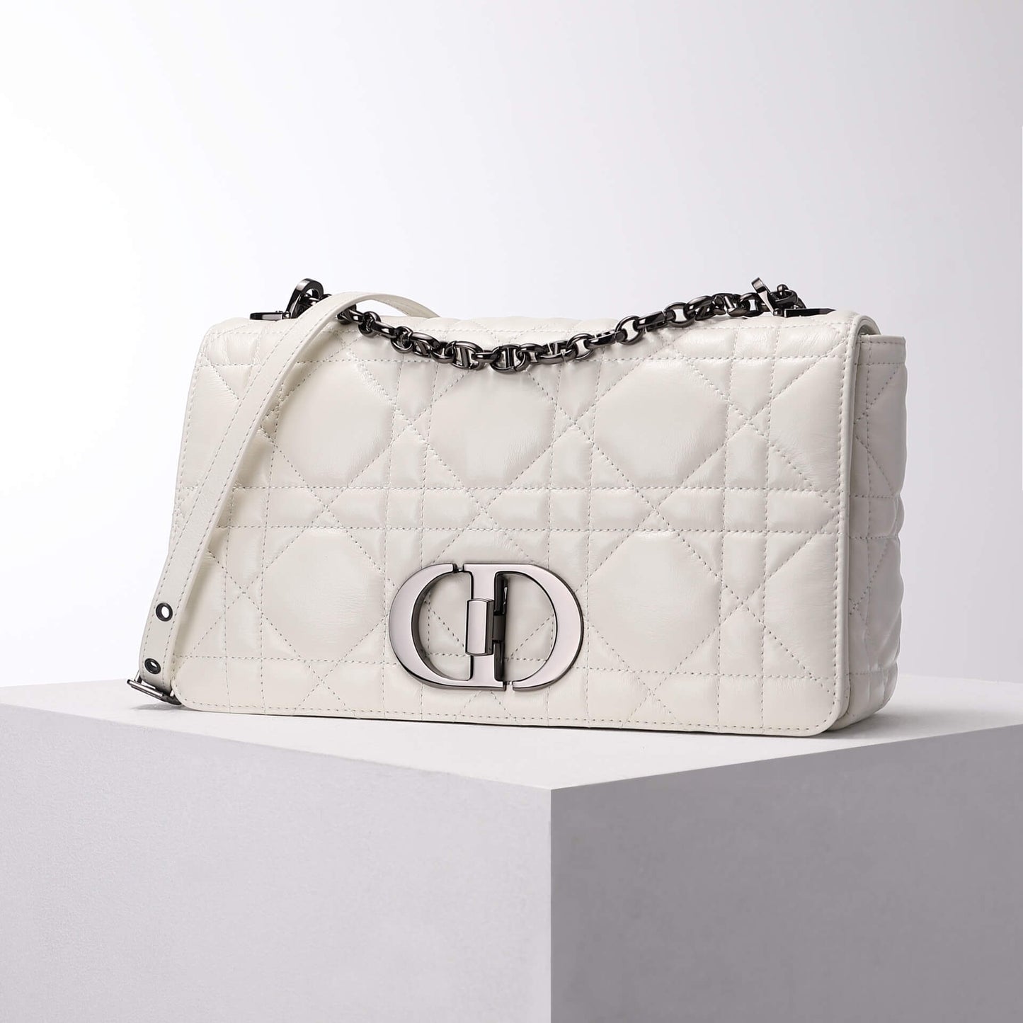 DIR 2023 Caro white silver real leather sling shoulder bag
