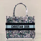 DIR1286 Book Tote bag size 36.5cm 41.5cm Embroidery LOGO Handbag green blue flower