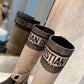 DD D MAJOR BOOT FABRIC AND CALFSKIN IN TAUPE AND BLACK KCI611SLTB  S46X