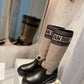 DD D MAJOR BOOT FABRIC AND CALFSKIN IN TAUPE AND BLACK KCI611SLTB  S46X