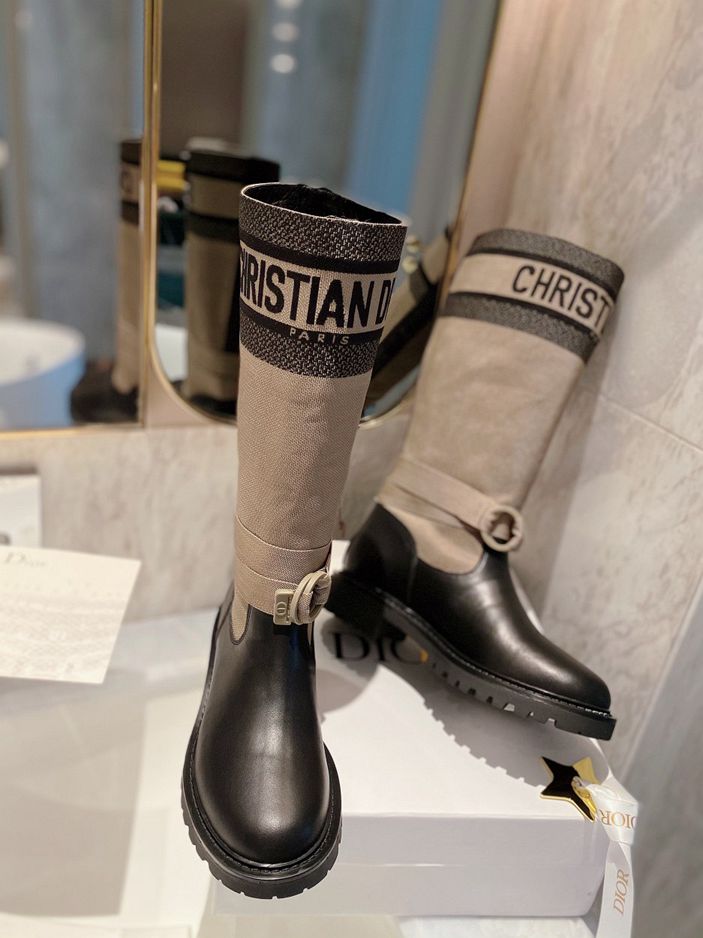 DD D MAJOR BOOT FABRIC AND CALFSKIN IN TAUPE AND BLACK KCI611SLTB  S46X
