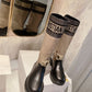 DD D MAJOR BOOT FABRIC AND CALFSKIN IN TAUPE AND BLACK KCI611SLTB  S46X