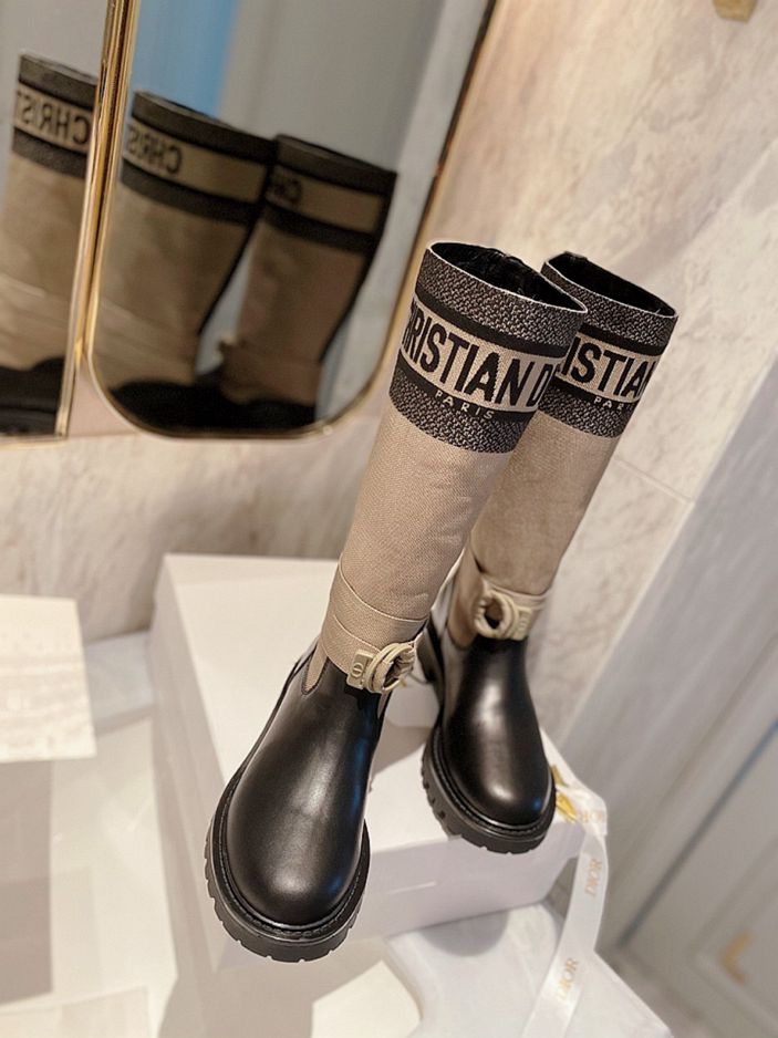 DD D MAJOR BOOT FABRIC AND CALFSKIN IN TAUPE AND BLACK KCI611SLTB  S46X