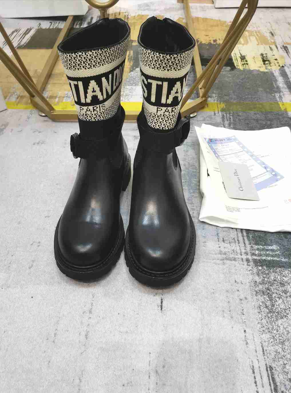 DD D MAJOR ANKLE BOOT FABRIC AND CALFSKIN WHITE AND BLACK