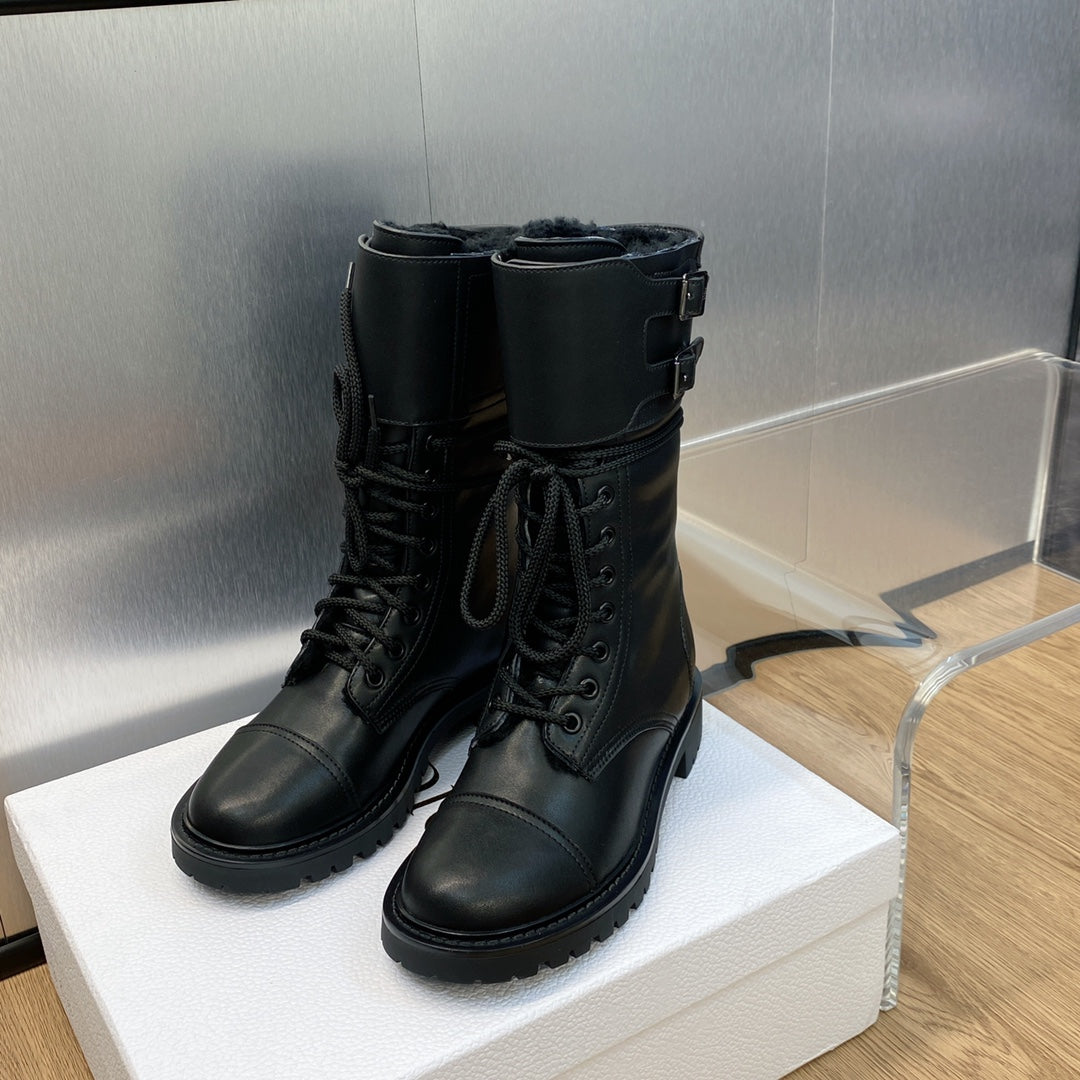 DD D TRAP ANKLE BOOT CALFSKIN AND SHEARLING BLACK