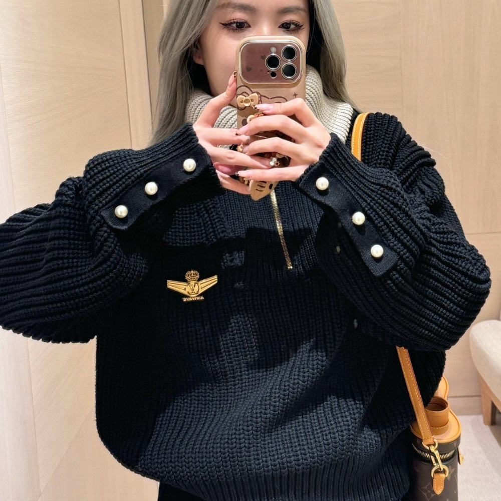 LV CHUNKY HALF ZIP PULLOVER BLACK 1AHC11