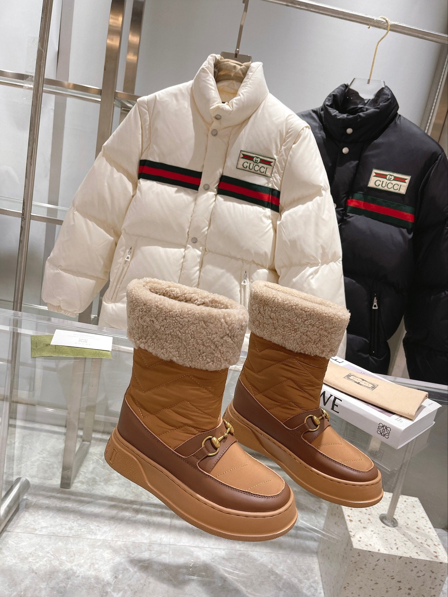 GG HORSEBIT CHEVRON QUILTED BOOTS BROWN