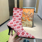 GG GG 75MM KNIT ANKLE BOOTS RED FLUORESCENT WHITE FABRIC 718378 FAAQP 5810