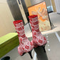 GG GG 75MM KNIT ANKLE BOOTS RED FLUORESCENT WHITE FABRIC 718378 FAAQP 5810