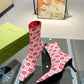 GG GG 75MM KNIT ANKLE BOOTS RED FLUORESCENT WHITE FABRIC 718378 FAAQP 5810