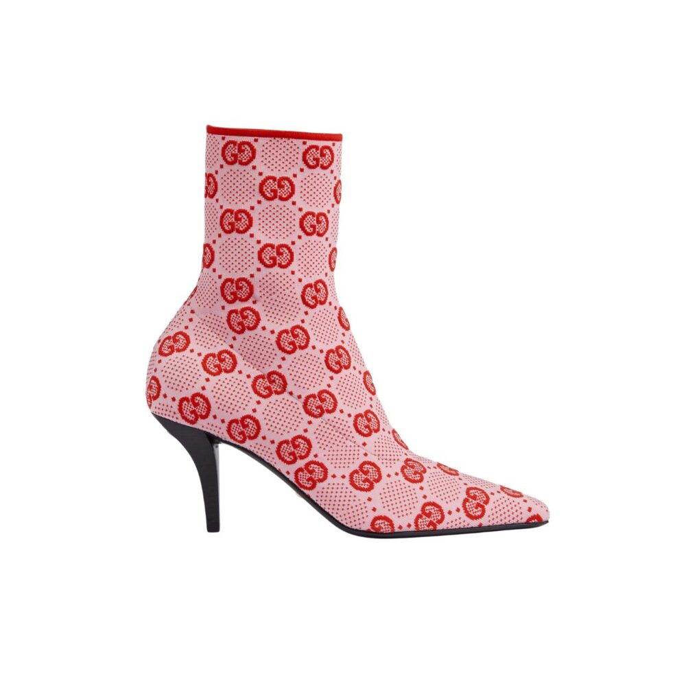 GG GG 75MM KNIT ANKLE BOOTS RED FLUORESCENT WHITE FABRIC 718378 FAAQP 5810