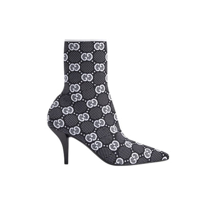 GG GG 75MM KNIT ANKLE BOOTS BLACK WHITE FABRIC 718378 FAAQP 1008