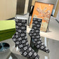 GG GG 75MM KNIT ANKLE BOOTS BLACK WHITE FABRIC 718378 FAAQP 1008