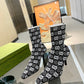 GG GG 75MM KNIT ANKLE BOOTS BLACK WHITE FABRIC 718378 FAAQP 1008