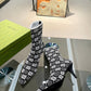 GG GG 75MM KNIT ANKLE BOOTS BLACK WHITE FABRIC 718378 FAAQP 1008