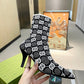 GG GG 75MM KNIT ANKLE BOOTS BLACK WHITE FABRIC 718378 FAAQP 1008