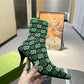 GG GG 75MM KNIT ANKLE BOOTS BLACK FLUORESCENT GREEN FABRIC718378 FAAQP 1004
