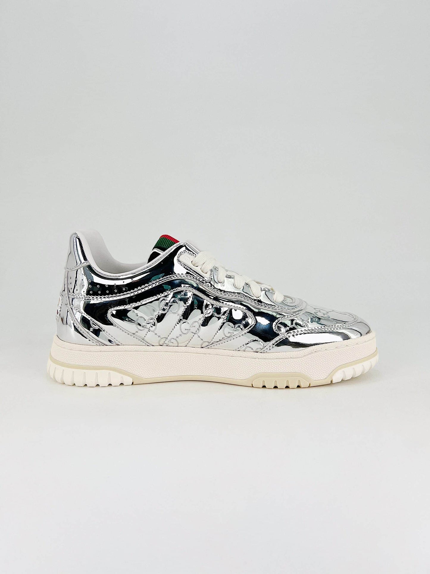 GG WOMEN'S RE WEB SNEAKER SILVER 825961 FAD56 8144