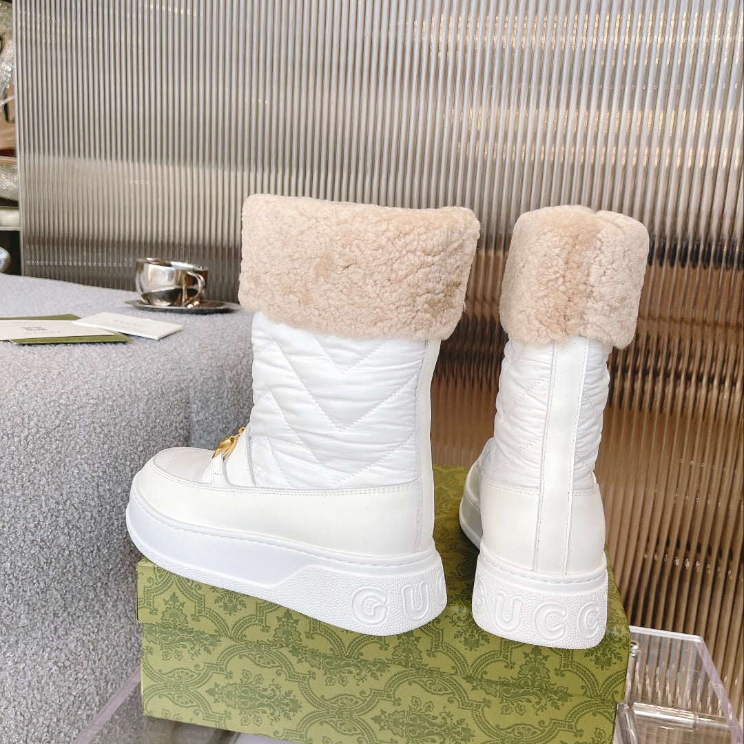 GG HORSEBIT CHEVRON QUILTED BOOTS WHITE