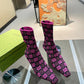 GG GG 75MM KNIT ANKLE BOOTS BLACK FLUORESCENT PINK FABRIC 718378 FAAQP 8610
