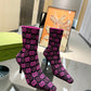 GG GG 75MM KNIT ANKLE BOOTS BLACK FLUORESCENT PINK FABRIC 718378 FAAQP 8610