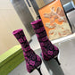 GG GG 75MM KNIT ANKLE BOOTS BLACK FLUORESCENT PINK FABRIC 718378 FAAQP 8610