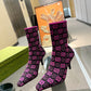 GG GG 75MM KNIT ANKLE BOOTS BLACK FLUORESCENT PINK FABRIC 718378 FAAQP 8610