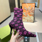 GG GG 75MM KNIT ANKLE BOOTS BLACK FLUORESCENT PINK FABRIC 718378 FAAQP 8610