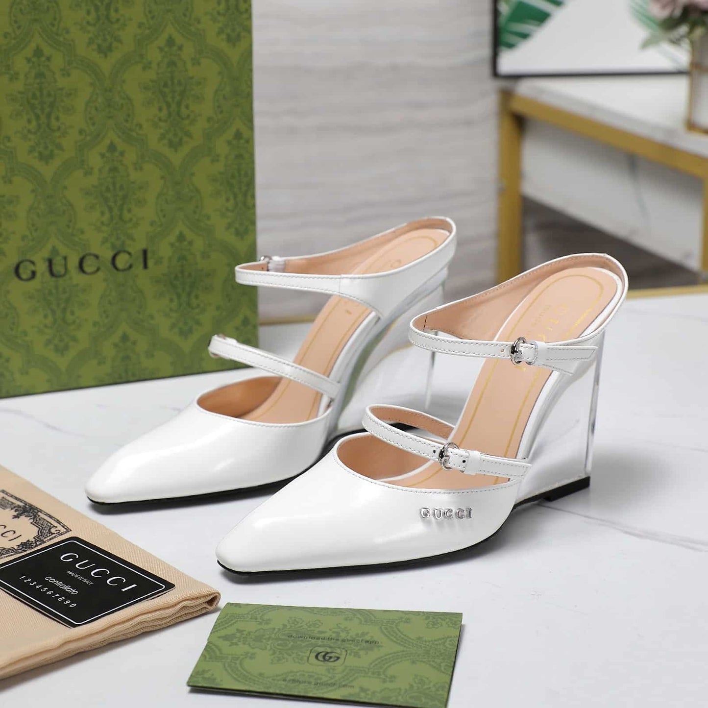 GG WOMEN'S WEDGE MULE WHITE 827856 CLG00 9014