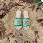 GC new MARMONT SLIDES slippers green starboard flat canvas sandals