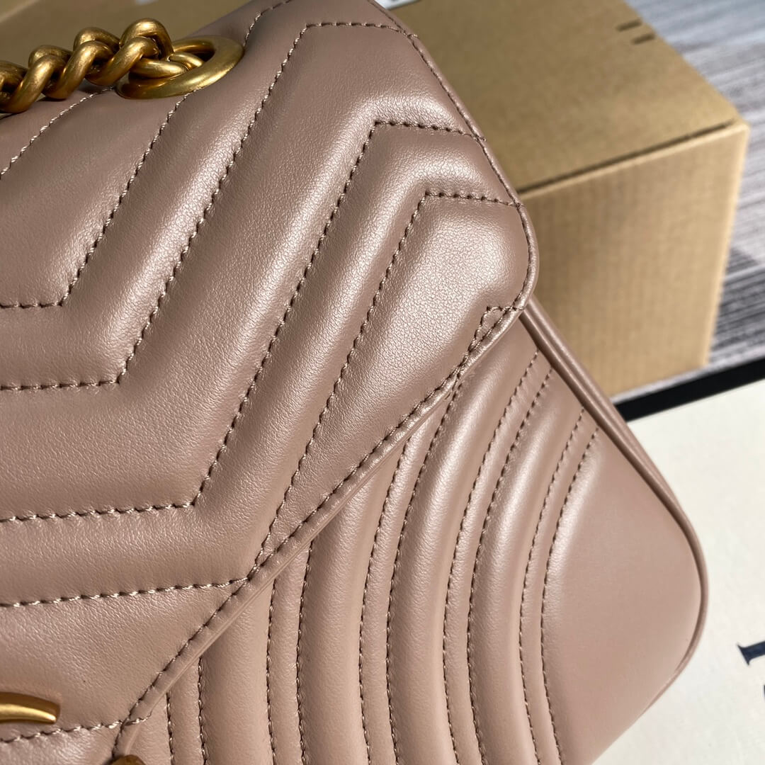 ?443496 GG Marmont medium matelassé shoulder bag Nude pink leather gold hardware