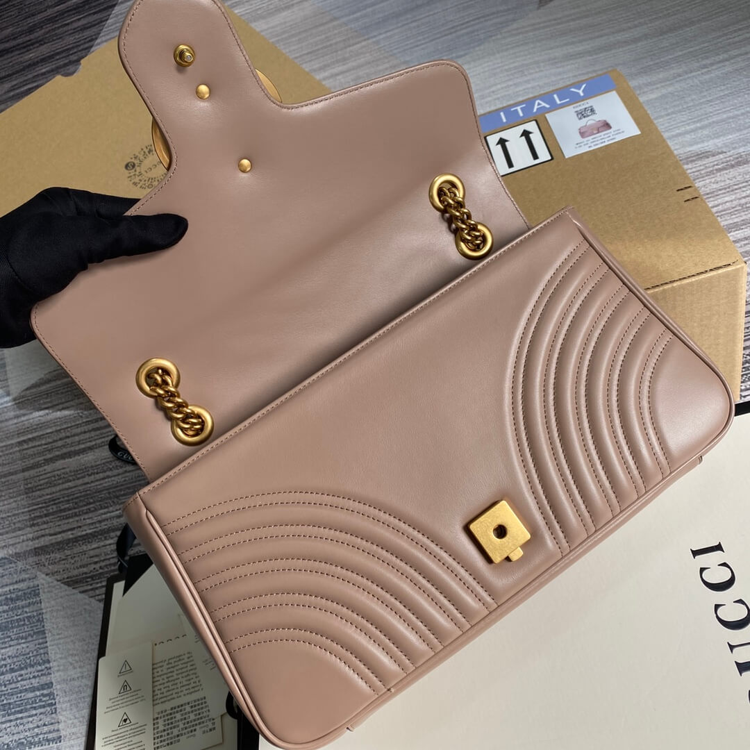 ?443496 GG Marmont medium matelassé shoulder bag Nude pink leather gold hardware