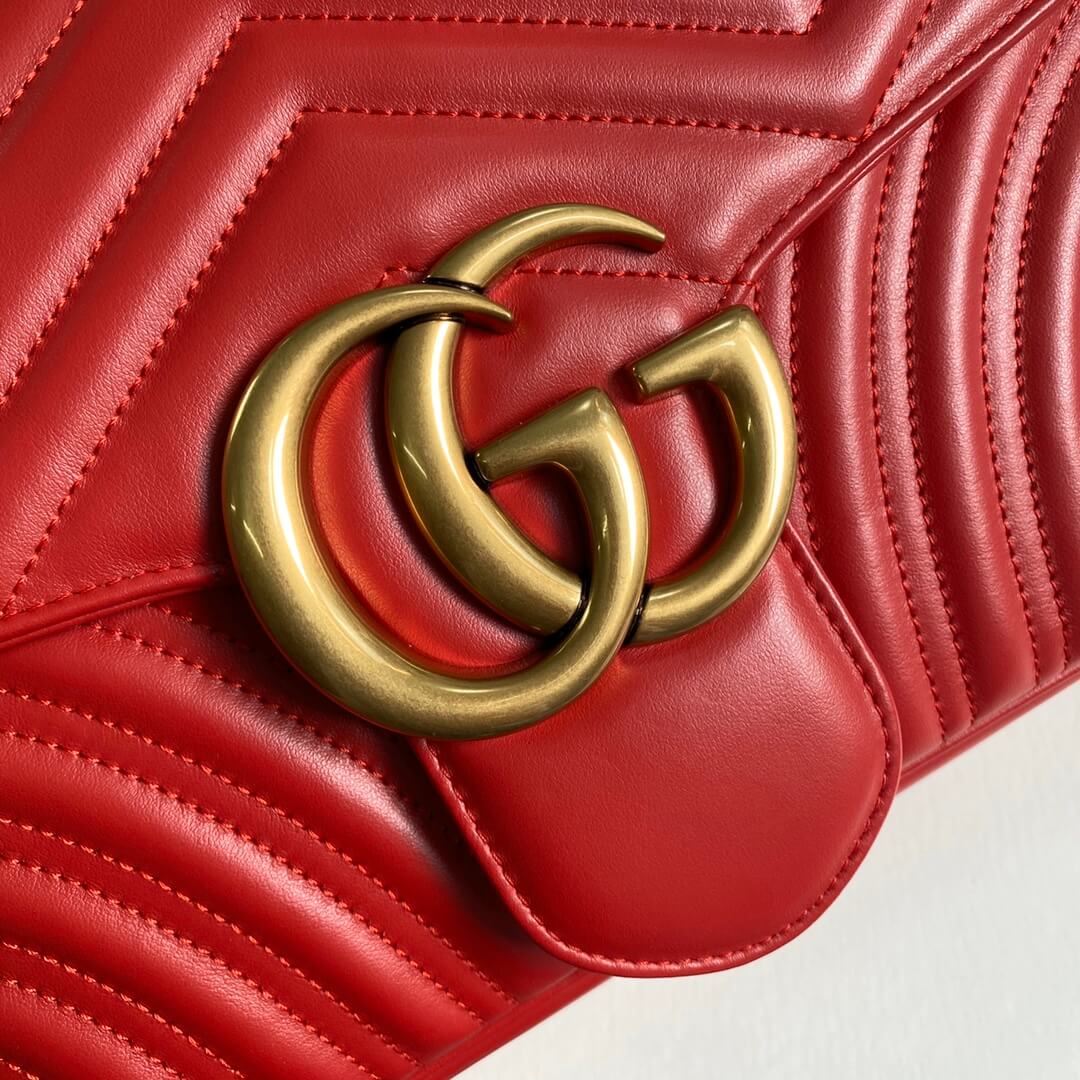 ?443496 GG Marmont medium matelassé shoulder bag RED leather gold hardware