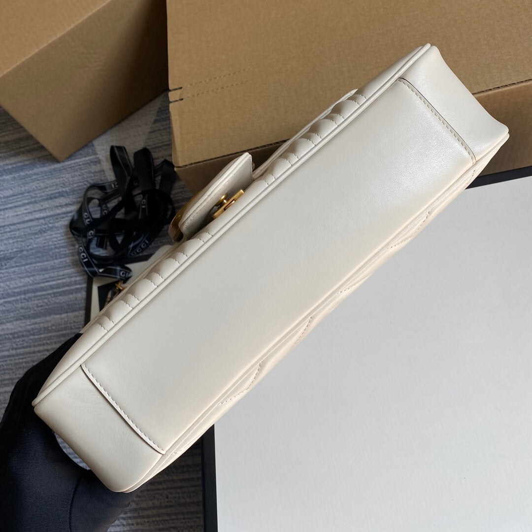 ?443496 GG Marmont medium matelassé shoulder bag white leather gold hardware