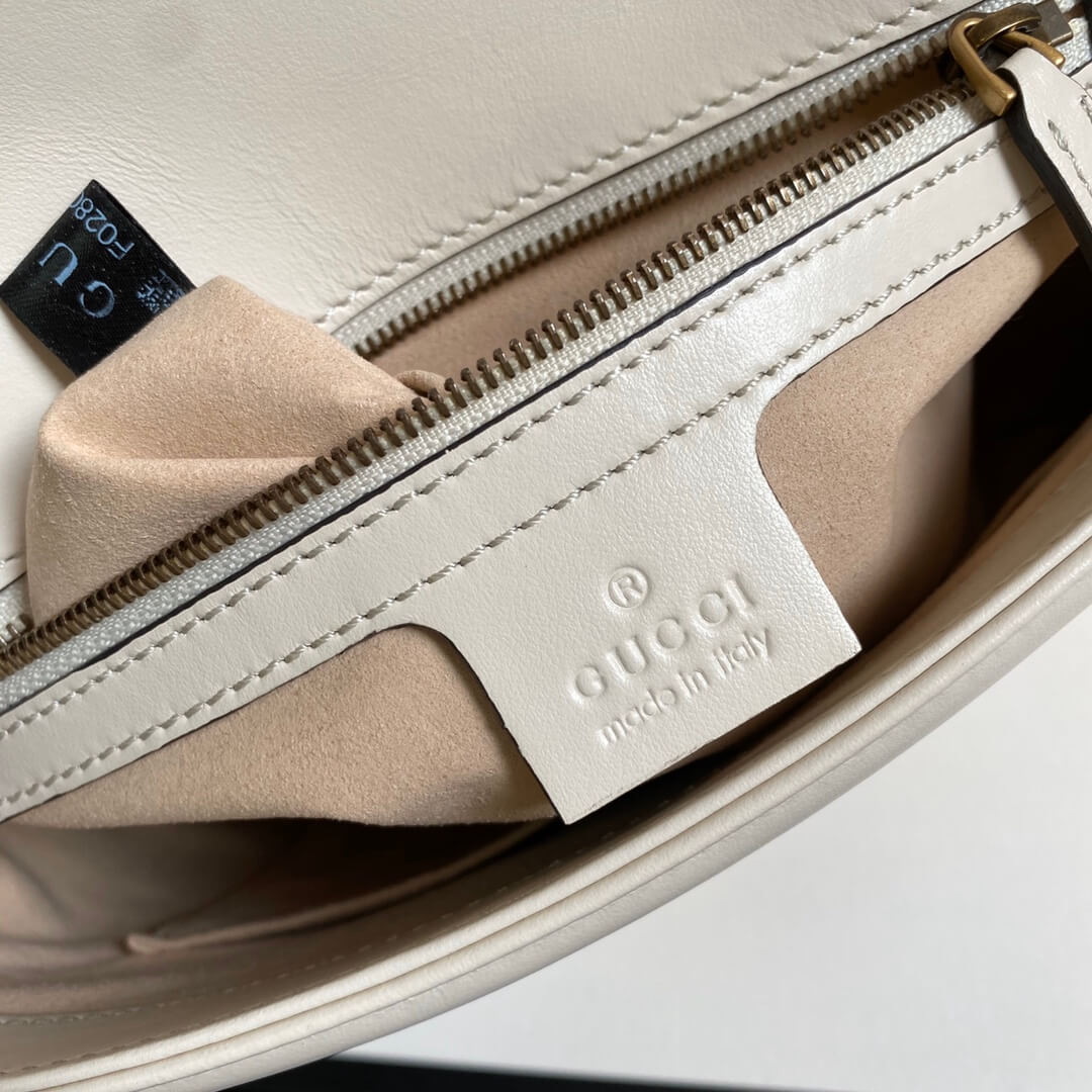 ?443496 GG Marmont medium matelassé shoulder bag white leather gold hardware