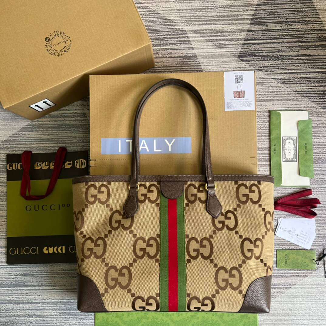 GG TOTE Bag Handbag Brown Medium Canvas 631685