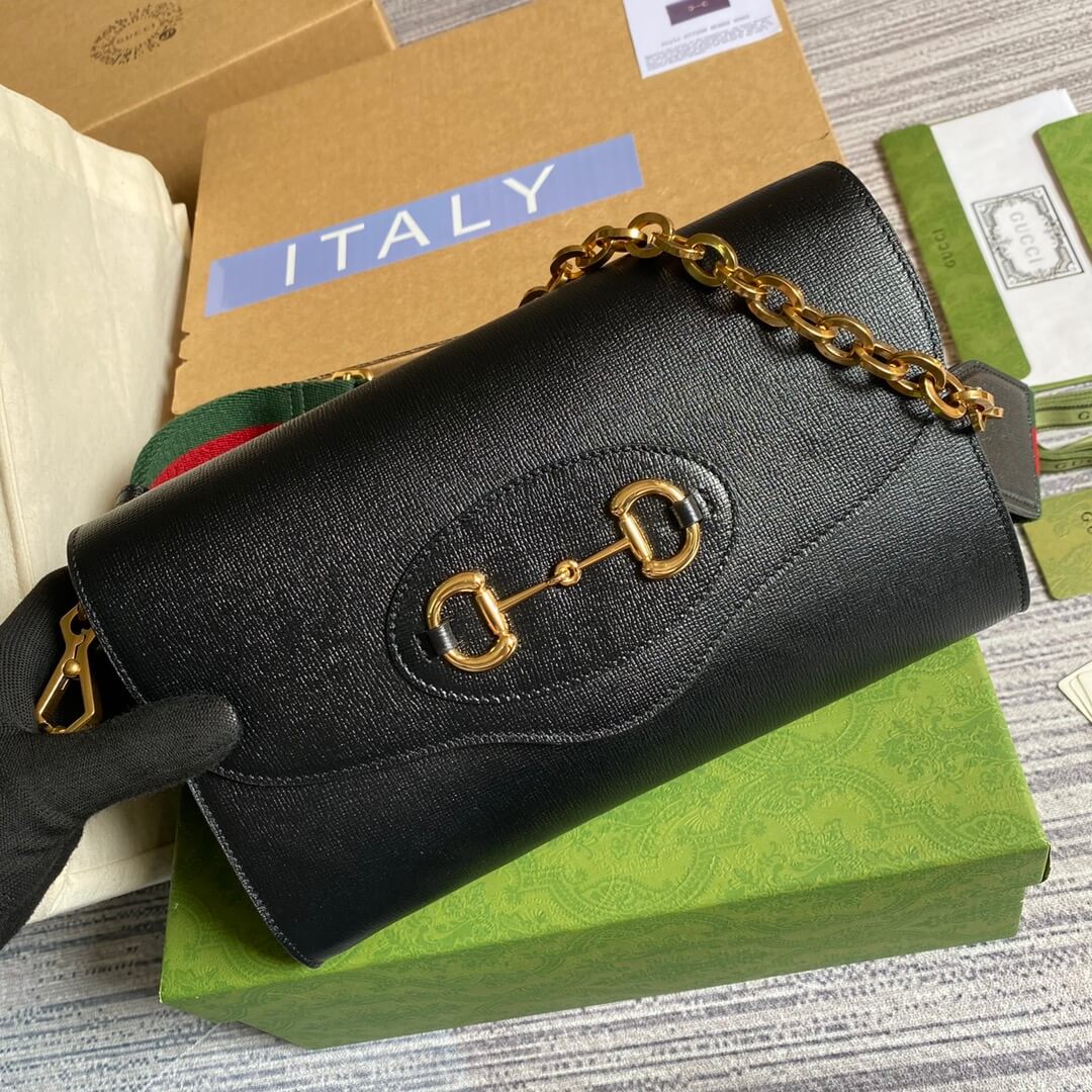 GG Horsebit Envelope chain sling bag black
