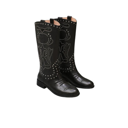GG WOMEN'S BOOT WITH DOUBLE G AND STUDS BLACK