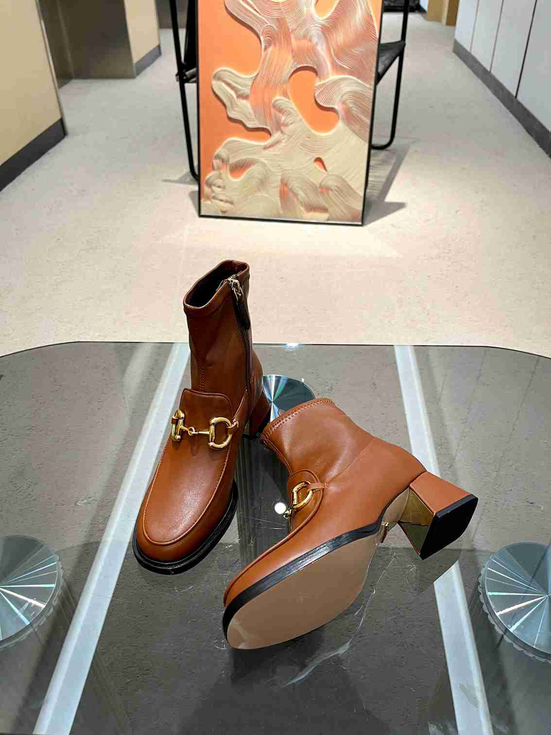 GG HORSEBIT PLAQUE ANKLE BOOTS BROWN 719830 1DO50 2347