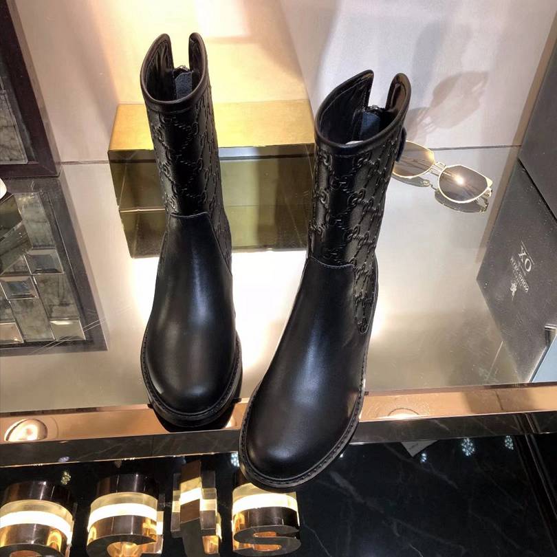 GG WOMEN'S GUCCISSIMA SHORT ZIP BOOTS BLACK