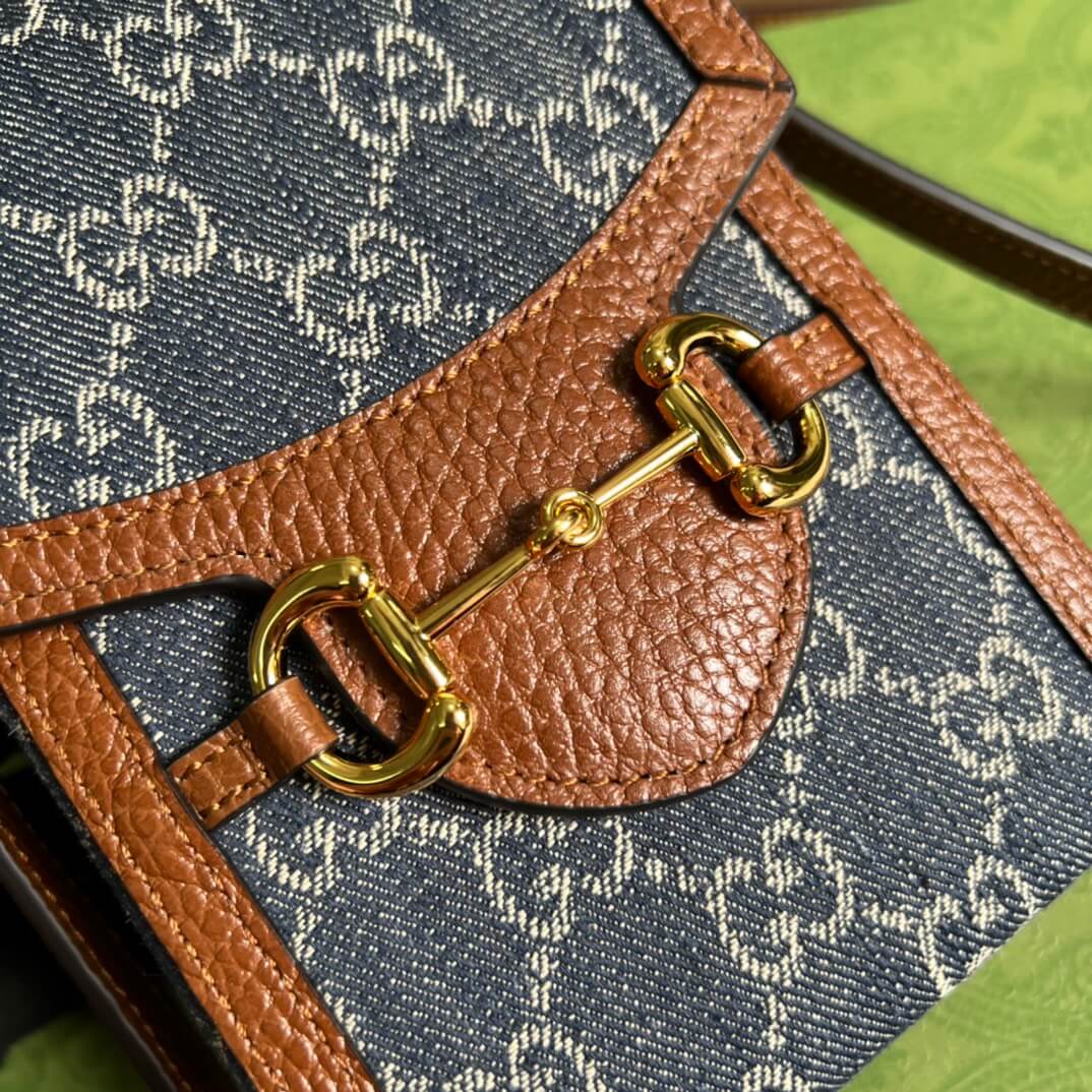 GC Horsebit 1955 mini bag Shoulder crossbody Bag 625615 denim leather Blue