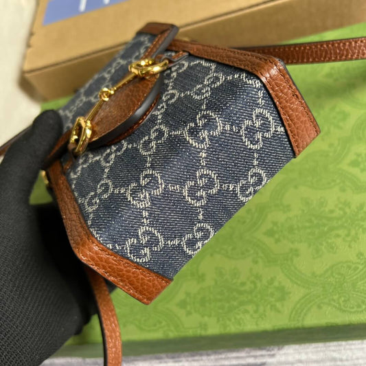 GC Horsebit 1955 mini bag Shoulder crossbody Bag 625615 denim leather Blue