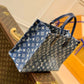ONTHEGO MM M59608 Denim Leather Bag Navy Blue